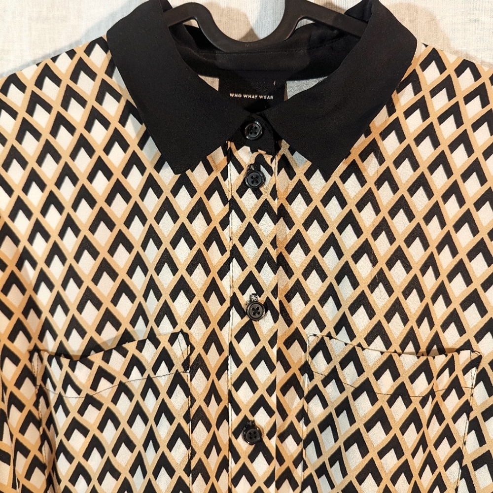 Sleeved Shirt Dress  🔶 🤍Orange & Black Pattern Collared Tie Belt